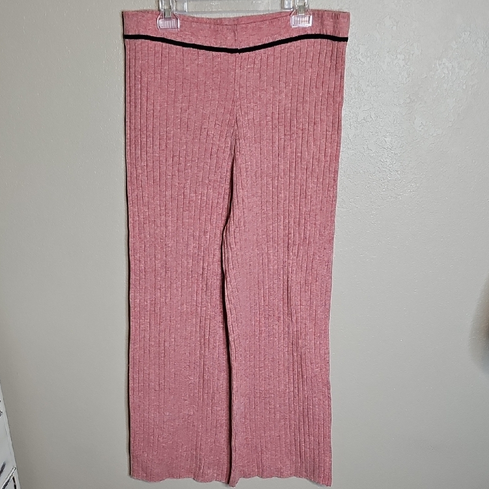 Gabby‎ Isabella XL Wool Blend Ribbed Wide Leg Sweater Pants Heathered Pink
